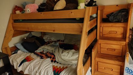 $300 OBO Solid Wood twin over full with pull out trundle Bunk Bed with Storage Stairs