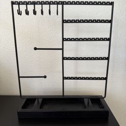 X-cosrack Earring Holder, Ear Stud Organizer with Wooden Tray,Earring Display Stand with 360° Rotating Necklace Holder,Jewelry Organizer Stand 