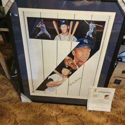 Mickey Mantle framed New York Yankees Signed Print AUTO BAS coa