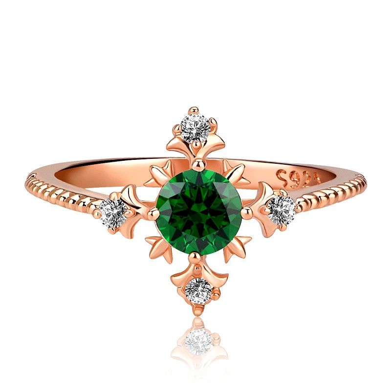"Fashion Romantic Emerald CZ Zircon Simple Thin Ring for Women, EVGG1181