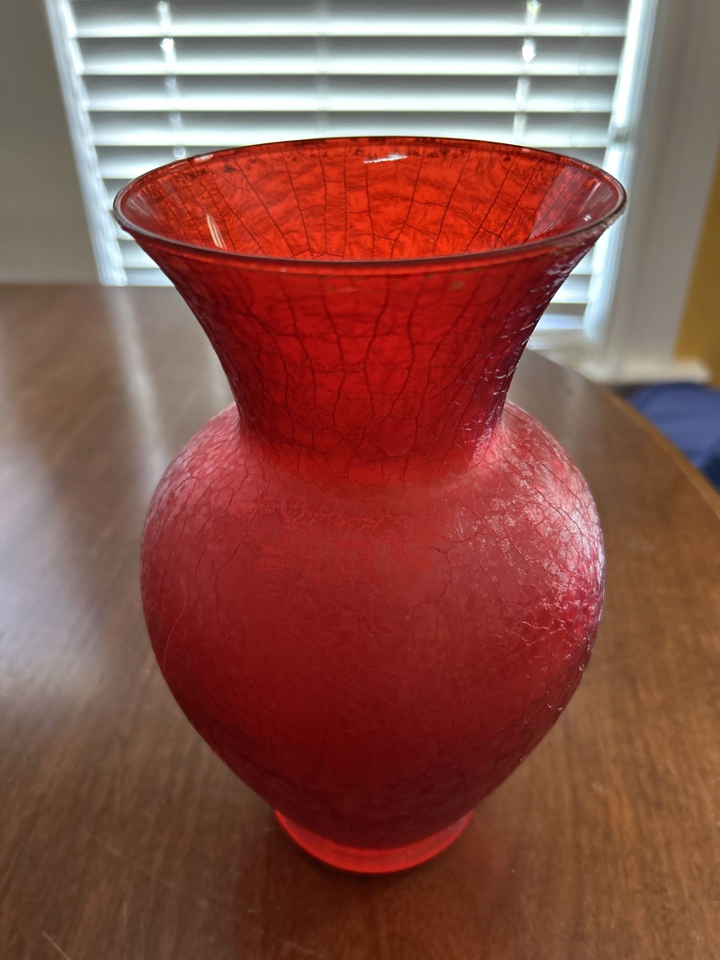 Red glass vase, nearly 10 inches tall with fabulous design