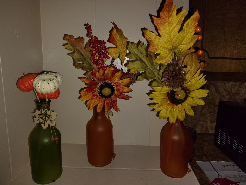 3 Glass Bottles Used For Decor