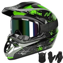 New Youth Kids Motocross Helmet Full Face Motorcycle Dirt Bike Off-Road Mountain Bike BMX MX ATV Helmet with (Gloves Goggles Mask) 4Pcs Set - DOT Appr