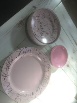 Pink/ brown dinnerware