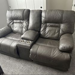 Wurstrow Smoke Italian Leather Power Reclining Loveseat Couch Sofa