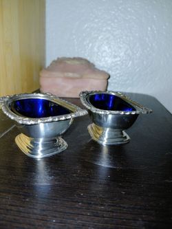 Ellis Baker Silver Plate Cobalt Glass Lined Salt Cellars