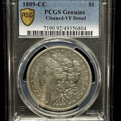 1889 CC - Morgan Silver One Dollar S$1 Coin - PCGS Genuine - VF Detail