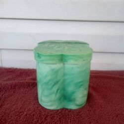 Large Vintage Bakelite Green Box / Container with Lid, Velvet Lining