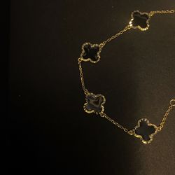 Silver Black Enamel Clover Bracelet (women)