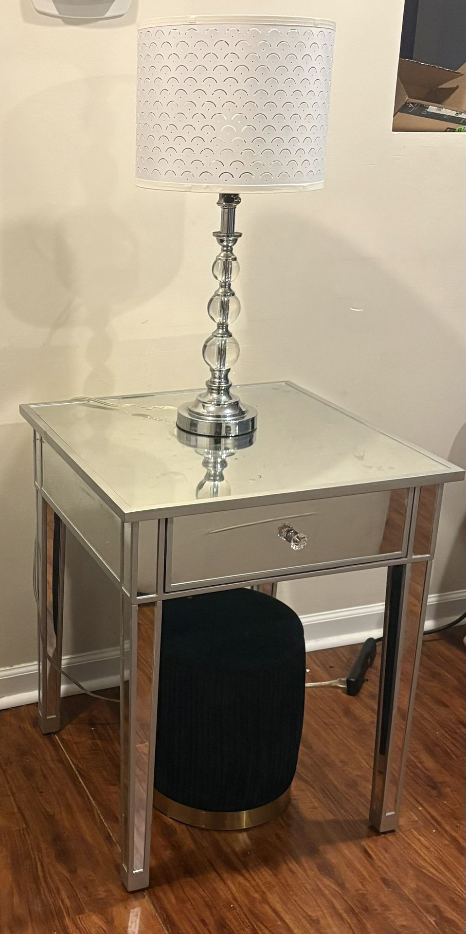 Two Mirrored End Tables W/Two Lamps