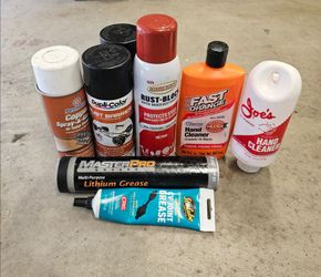 Auto sprays, oils, lubes and tools. Some new or slightly used