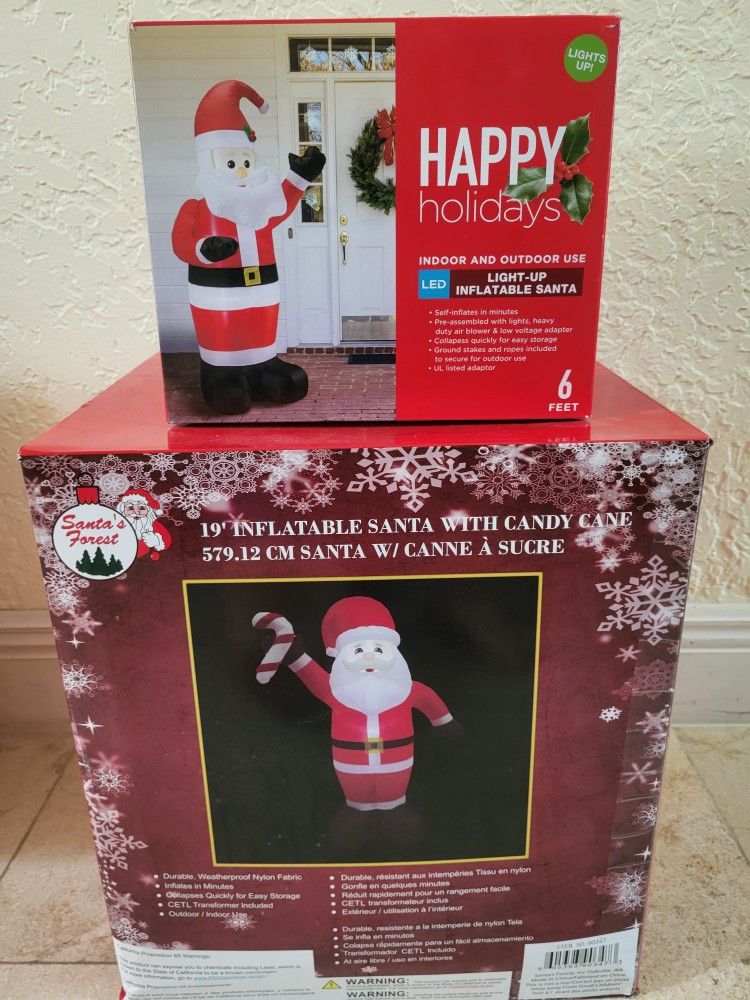Pair Of 2 Santa Clause Christmas Inflatable Decorations