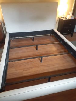 Queen size bed with headboard, platform bed frame and mattress foundation