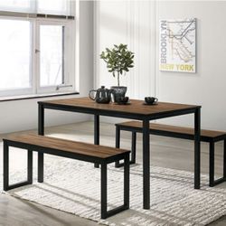 Beautiful Industrial Wood Top Table + 2 Benches