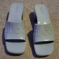 GUCCI Light Blue Jelly Rubber Slide Sandals