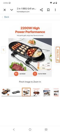 2 in 1 BBQ Grill and Hot Pot 72 sq. in. Aluminum Alloy Electric BBQ Stove Grill Pot  pho