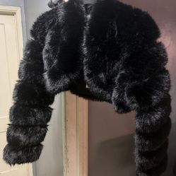 Adrienne Landau Faux Fox Fur Jacket in Jet Black Size Small
