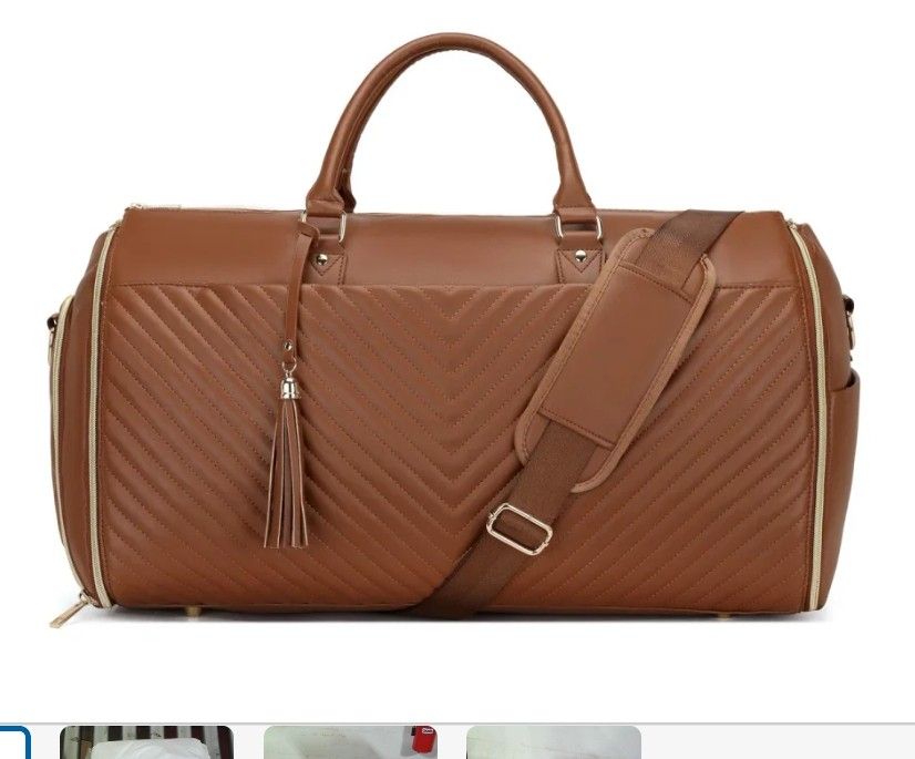 Convertible Carry On Garment Bag - Waterproof PVC Leather with Shoe & Cosmetic Compartments, 47" Wrinkle-Free Hanging System for Business Travel/Weddi