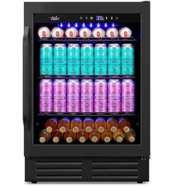 24" Black Beverage Refrigerator Cooler: 24Inch Built-In Under Counter Fridge for Soda, Beer, Drink | 168Cans Large Capacity - Perfect for Kitchen, Bar