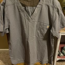 Carhartt Womens Grey Scrub Top Short Sleeve V-Neck Size Large excellent condition 