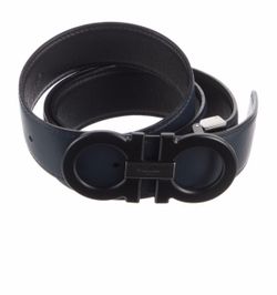 Men’s Ferragamo Leather Belt Black & Blue Size S
