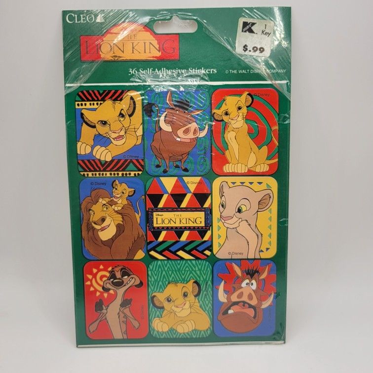 NOS Cleo Disney's The Lion King Vintage 90s Stickers 4 Sheets 36 Stickers New!