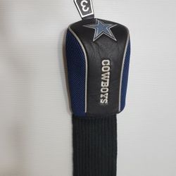DALLAS COWBOYS HEAD COVER FOR #3 WOOD GOLF CLUB(Black Leather w/Stitching)