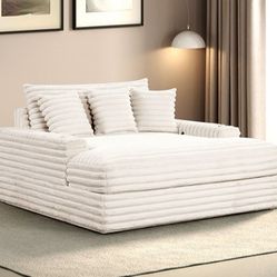 Padded Chenille Couch Chaise Plush White With USB Charger