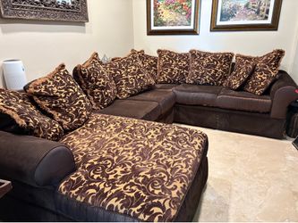 Custom upholstered couch. Fabrics can be reversed.