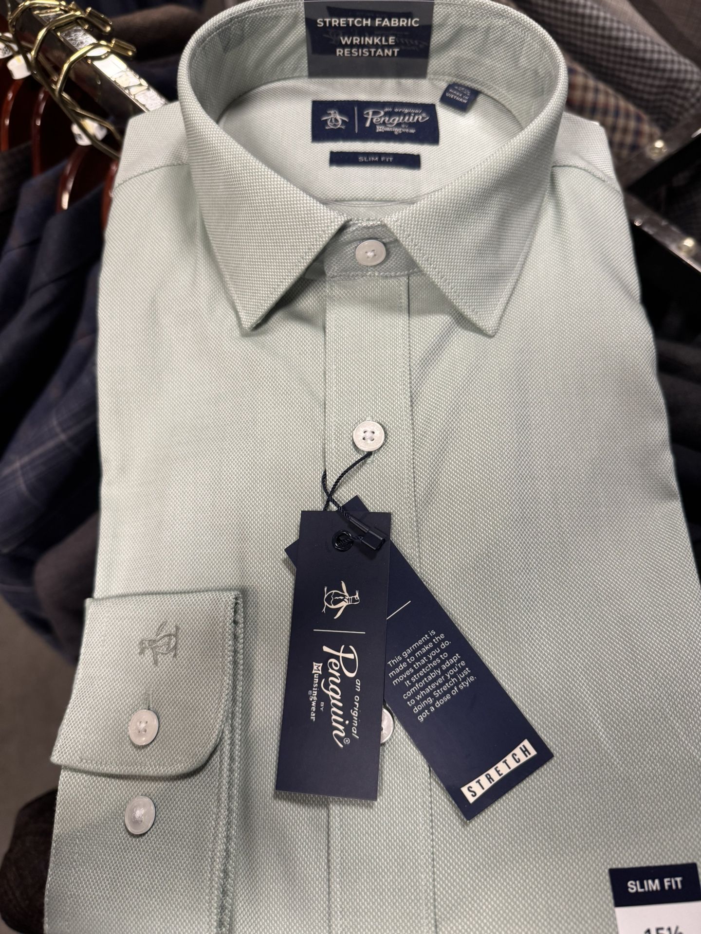 penguin slim fit dress shirt Original Penguin Men's Dobby Chambray Print Dress Shirt in Blue, Size 17.5