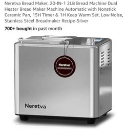 Neretva Bread Maker, 20-IN-1 2LB Bread Machine Dual Heater Bread Maker Machine Automatic with Nonstick Ceramic Pan, 15H Timer & 1H Keep Warm Set, Low 