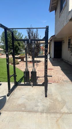 Black Power Rack with Cable Pulley System