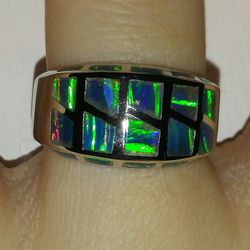 Gorgeous 🆕 Fire Opal Inlay Sterling Silver Ring 💍🔥SIZE 6! 