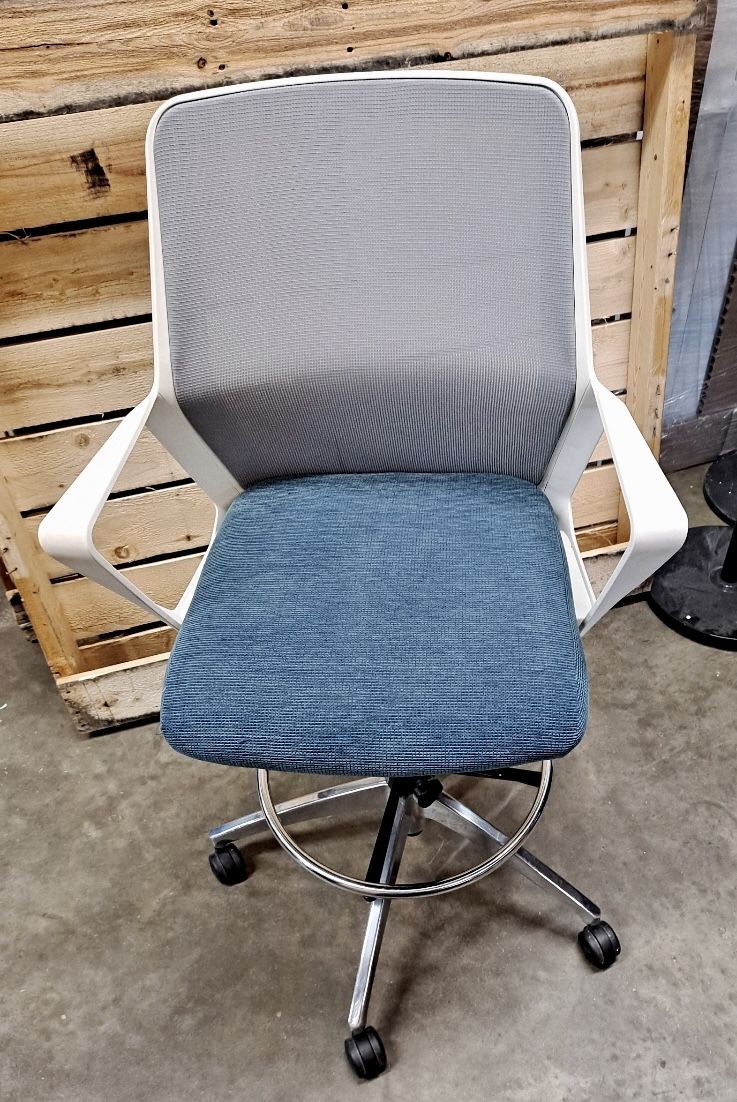 OFS “Flexxy” Drafting Stool - White Frame, Grey Mesh
