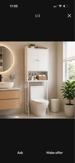 The Toilet Storage Cabinet - 3 Tier Bathroom Organizers and Storage Solution with Adjustable Shelf & Bottom Bar, Anti-Tip Bathroom Storage Cabinet, Wh