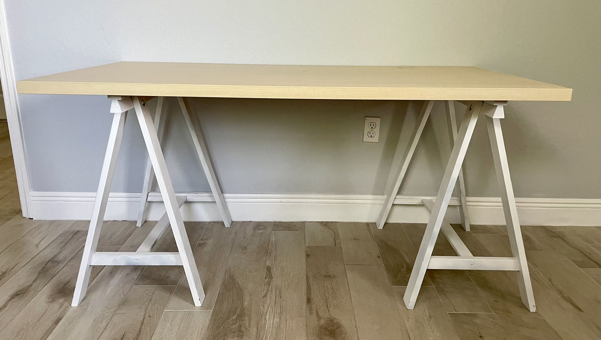 Wooden IKEA Desk with White Legs