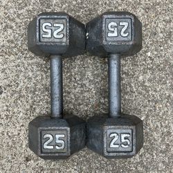 25 lb dumbbells dumbbell set Cast Iron Hex 50 lbs total weights weight 25lb 25lbs pair pounds pound # 