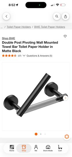 Double Post Pivoting Wall Mount Toilet Paper Holder Matte Black