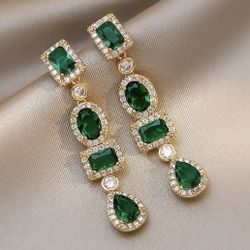 Green Gem Dangle Earrings