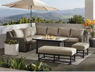 Members Mark Athena sectional with sintered stone top and sunbrella fabric 7pc