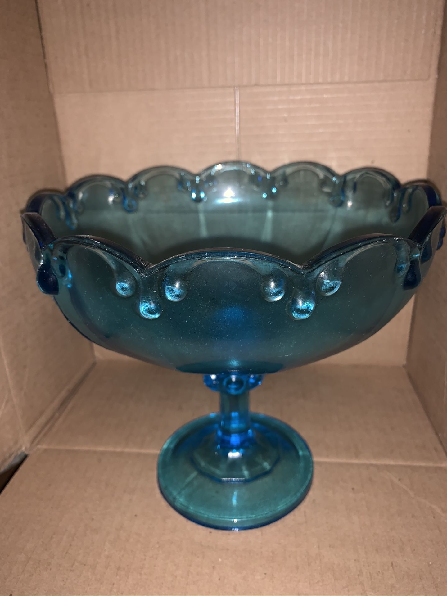 Vintage Blue Carnival Glass Fruit Bowl