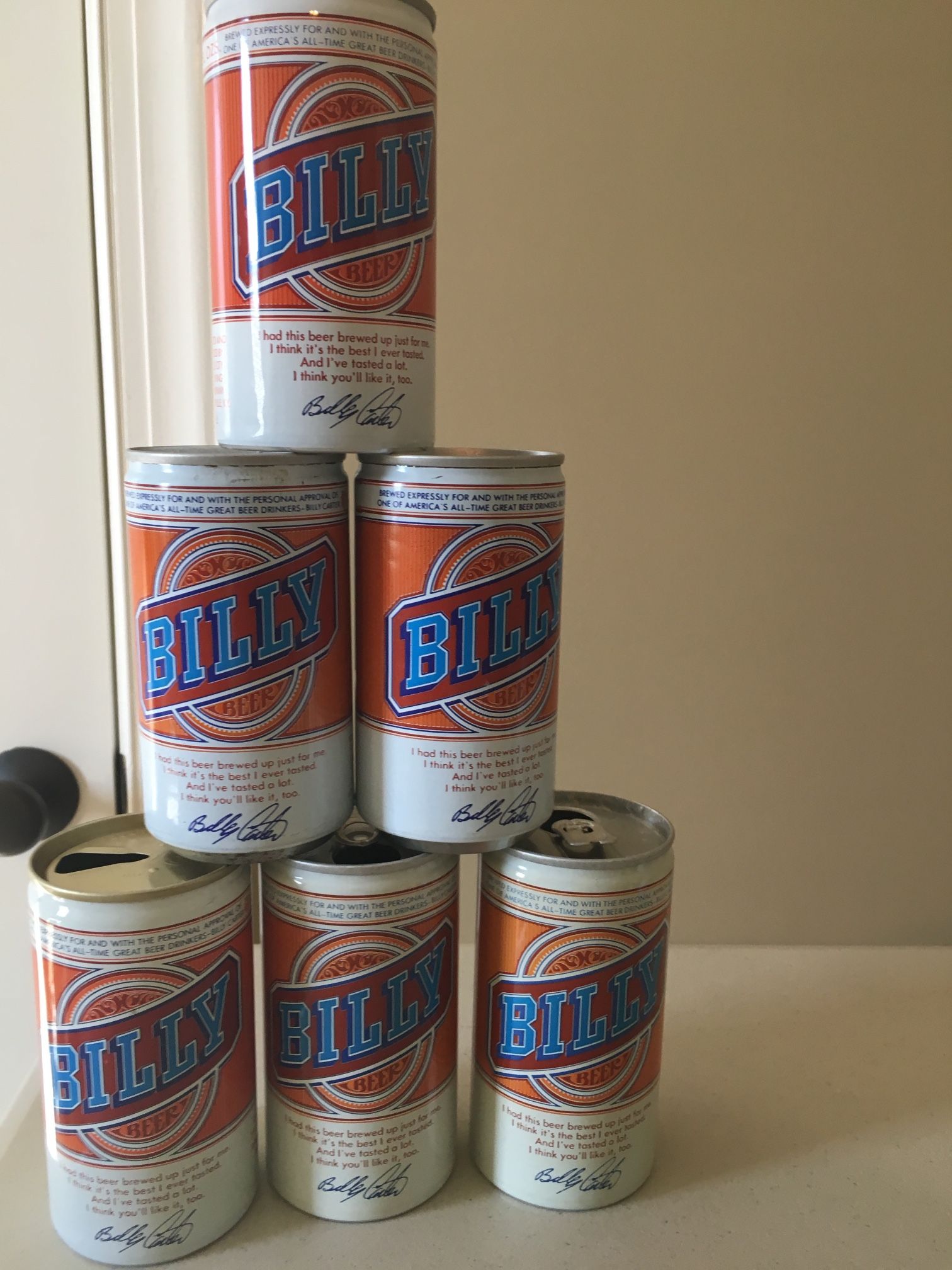 6 Pack Of Billy Beer Collectors Cans