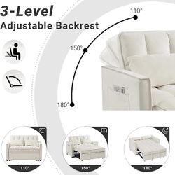 3 in 1 Convertible Sleeper Sofa Bed Velvet Pull out Futon Sofa White