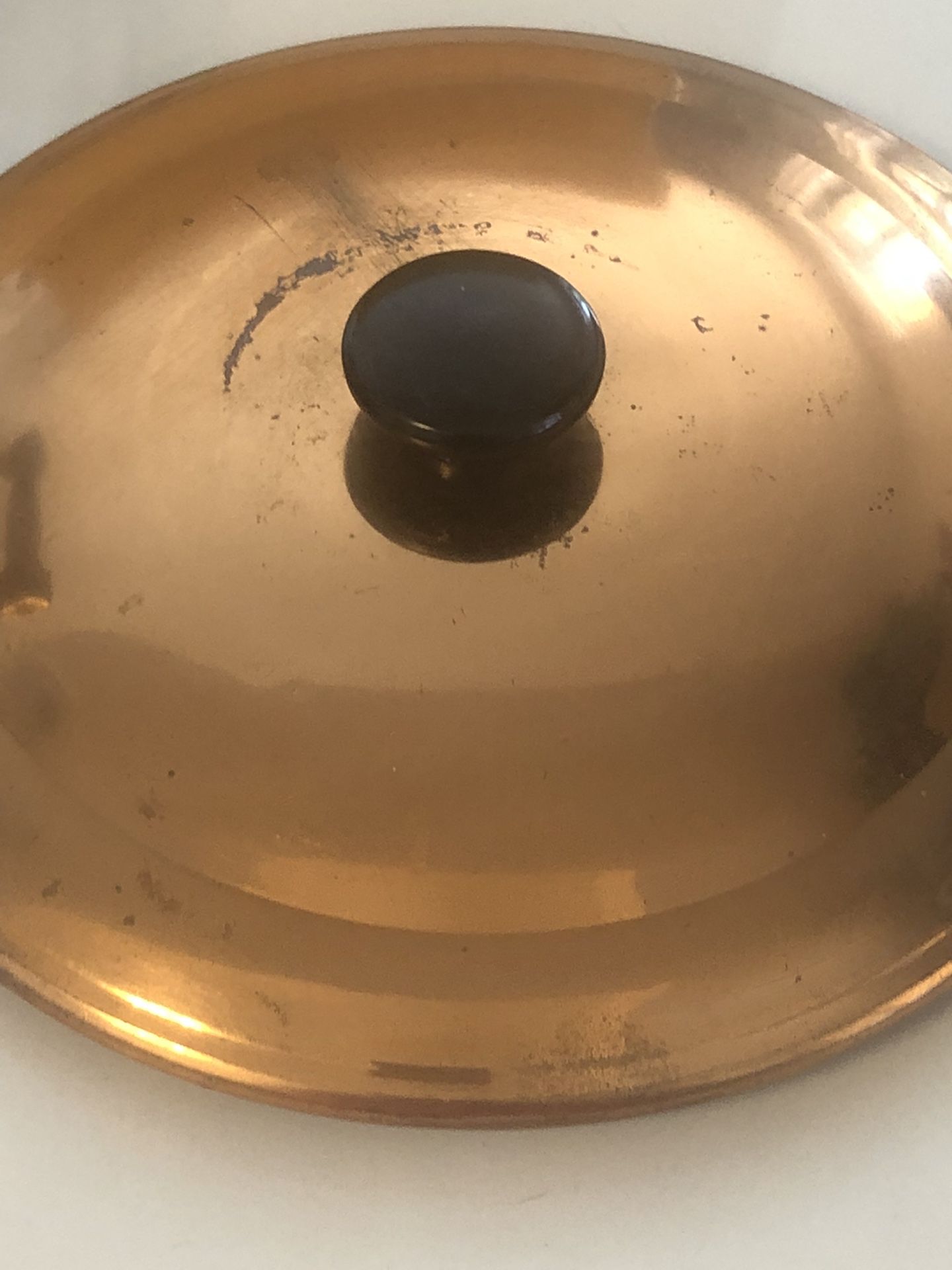Vintage PYREX COPPER & CLEAR GLASS Casserole Serving Bowl with lid set 1.5 Qt 
