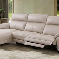 Brand New Beige Top Grain Leather Power Reclining Sectional Sofa 