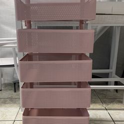 Steel Rotating Rolling Cart(Pink)5 Layers 