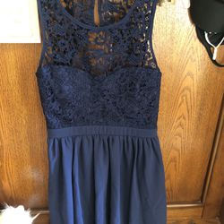 Navy Blue Lacy Homecoming Party Cocktail Dress.  Like New.  Junior Size Medium