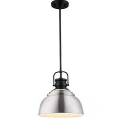 13” 1-Light Chrome and Black Farmhouse Pendant Light Fixture with Metal Shade