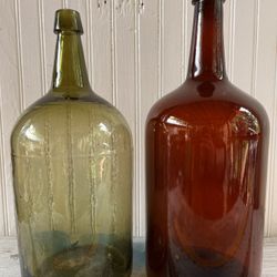 Antique wine or whiskey bottles green brown glass