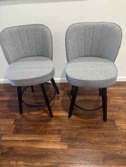 MINCETA 2- bar stools gray 24 Inch Upholstered with backrest foot rest swivel counter height New In Box